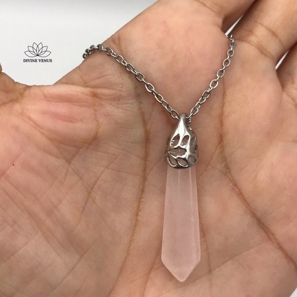 Rose Quartz Stainless Steel Necklace - Picture 2 of 8